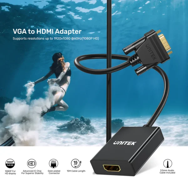 Unitek V1112ABK01 VGA to HDMI Adapter - Image 2