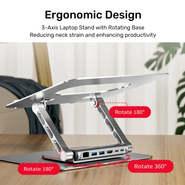 Unitek D1109B01 Laptop Stand with Detachable USB-C Hub - Image 2