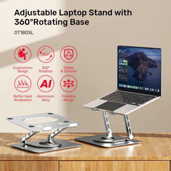 UNITEK OT180SL01 Adjustable Laptop Stand with 360° Rotating Base - Image 3