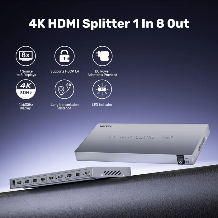 Unitek V1132A01 4K HDMI Splitter 1 In 8 Out - Image 2