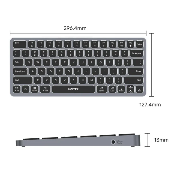 UNITEK D1092A KEYBOARD WITH 9-IN-1 USB-C HUB 3XUSB, 1XHDMI, CARD READER, AUX, PD 100W - Image 6