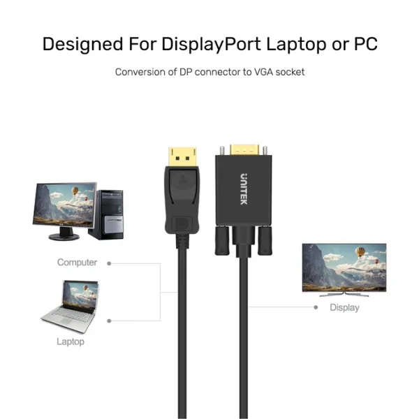 Unitek Y-5118F DisplayPort to VGA Cable 1.8m - Image 2