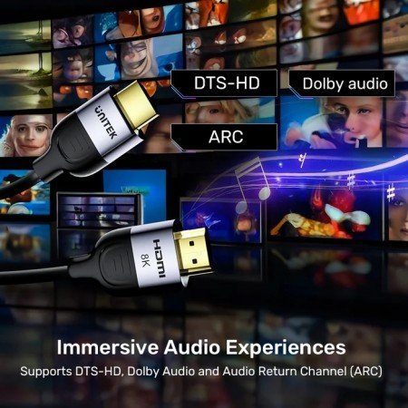 Unitek C11086GY Gaming 8K@60Hz HDMI 2.1 Cable 5m - Image 2