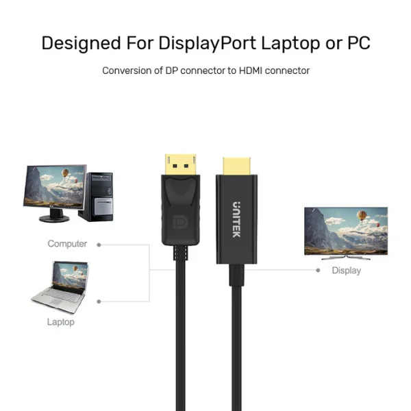 UNITEK Y-5118CA DisplayPort to HDMI 1080P Full HD Cable - Image 3