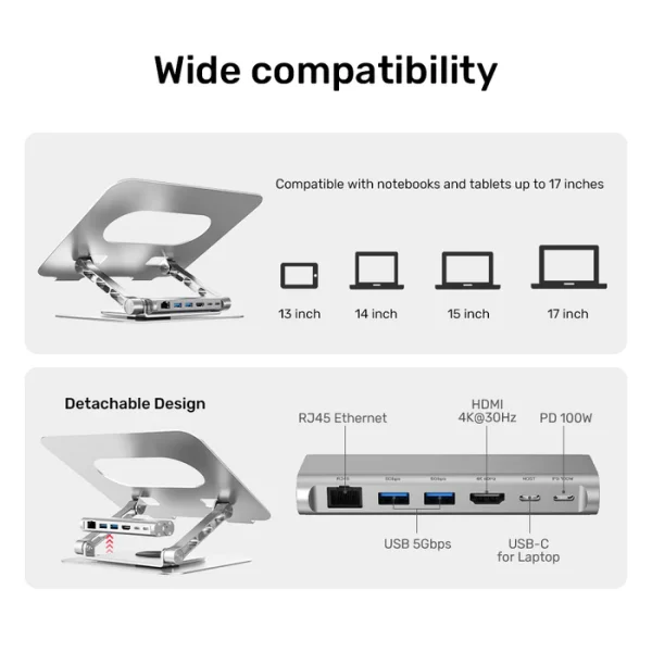 Unitek D1109B01 Laptop Stand with Detachable USB-C Hub - Image 10