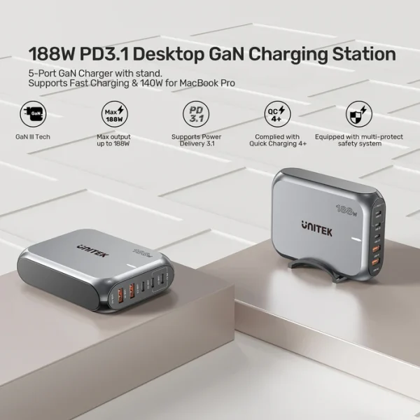UNITEK P1234AGY01-EU188W PD3.1 Desktop GaN Charging Station - Image 5
