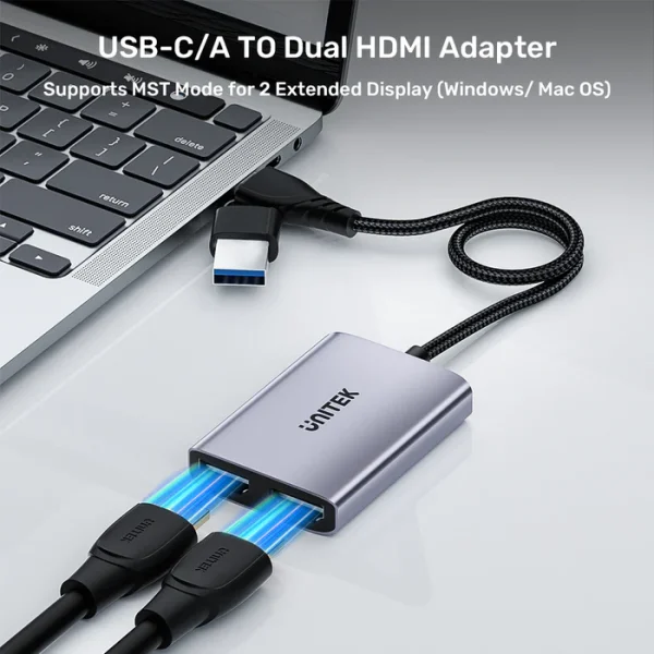 UNITEK V1427A01 USB-C/A TO DUAL HDMI FEMALE ADAPTER 60CM - Image 4