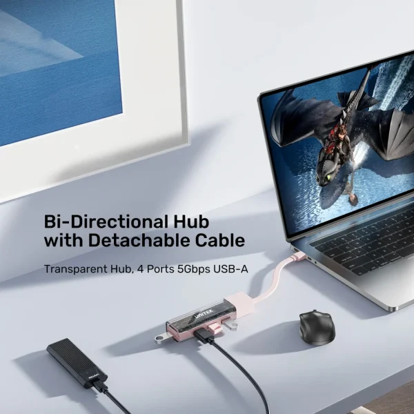 UNITEK H1319ACL01 4-PORT USB-A BI-DIRECTIONAL HUB WITH DETACHABLE CABLE - Image 3