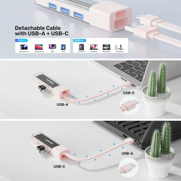 UNITEK H1319ACL01 4-PORT USB-A BI-DIRECTIONAL HUB WITH DETACHABLE CABLE - Image 5