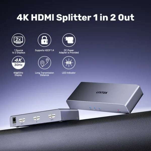 Unitek V1130A01 4K HDMI Splitter 1 In 2 Out - Image 2