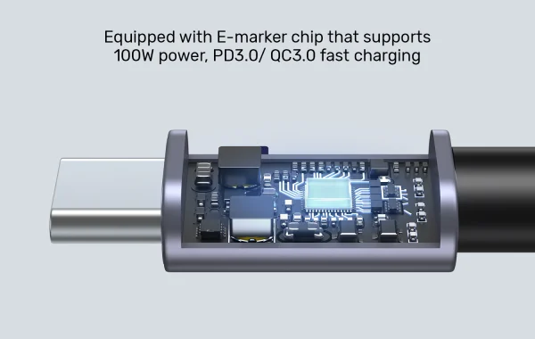 UNITEK C14123BK-0.5M 90 DEGREE USB-C TO C 100W FAST CHARGING CABLE 50CM - Image 3