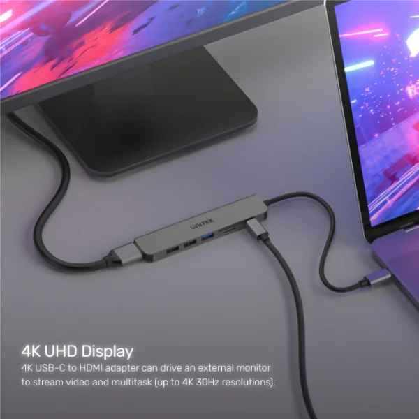 UNITEK H1118A 7-IN-1 USB-C TO HDMI, 3XUSB, CARD READER, PD 100W - Image 5