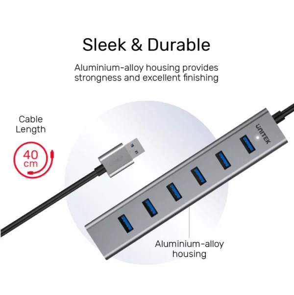 Unitek Y-3090 7 Ports Powered USB 3.0 Hub - Image 6
