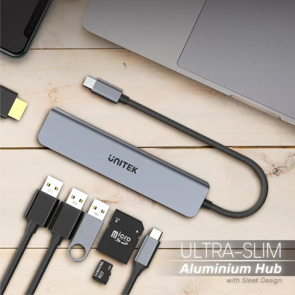 UNITEK H1118A 7-IN-1 USB-C TO HDMI, 3XUSB, CARD READER, PD 100W - Image 6