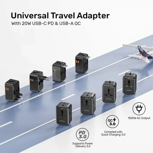 UNITEK P1120ABK01 20W Universal Travel Adapter - Image 4
