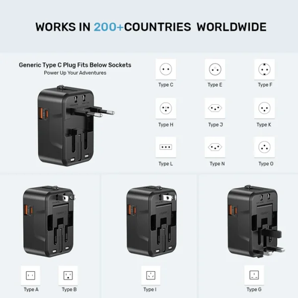 UNITEK P1120ABK01 20W Universal Travel Adapter - Image 3