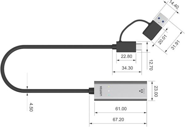 UNITEK U1313C USB-C USB-A TO 2.5G ETHERNET ADAPTER 30CM - Image 4
