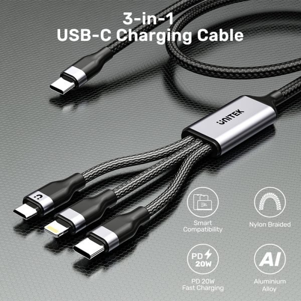 UNITEK C14101BK-1.5M 3-in-1 USB-C to Lightning, USB-C, Micro USB Multi Charging Cable (1.5 Meter) - Image 8