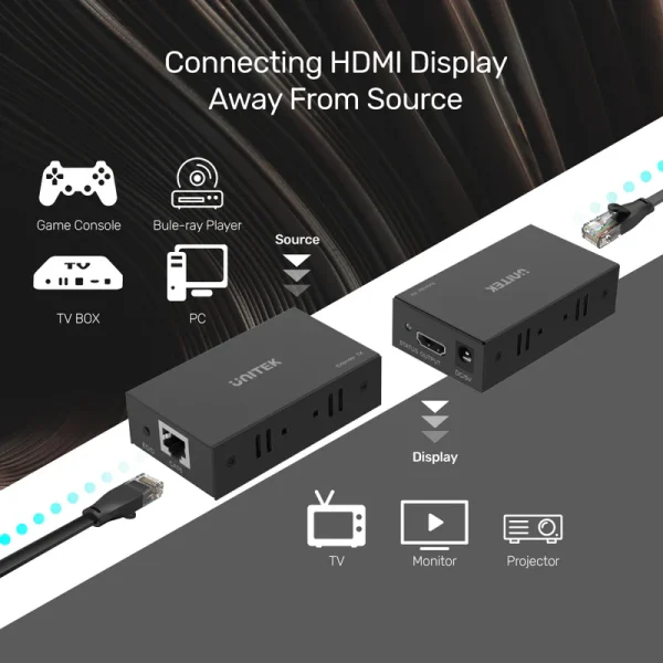 UNITEK V101A HDMI EXTENDER OVER ETHERNET CABLE UP TO 150M - Image 3