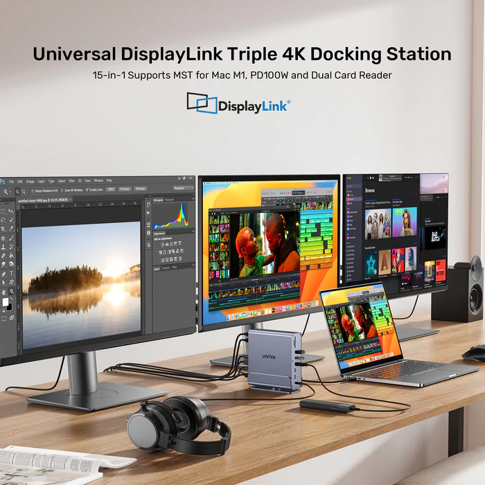 UNITEK D1135AGY01 UNIVERSAL DISPLAYLINK TRIPLE DISPLAY 4K@60HZ 15-IN-1 DOCKING STATION 360° ROTATION ALUMINIUM - Image 7