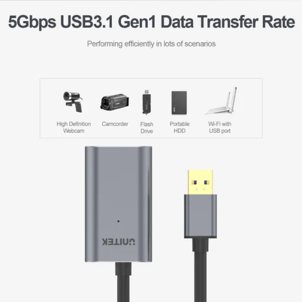 UNITEK Y-3004 USB 3.0 MALE TO F/M ACTIVE EXTENSION CABLE 5M (SIGNAL BOOSTER) - Image 6
