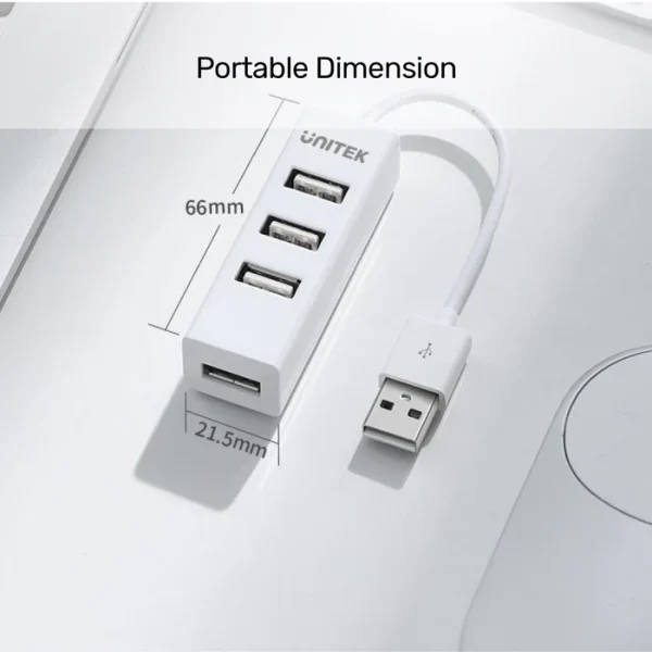 UNITEK Y-2146 4-PORT USB 2.0 HUB 480MBPS WHITE - Image 2