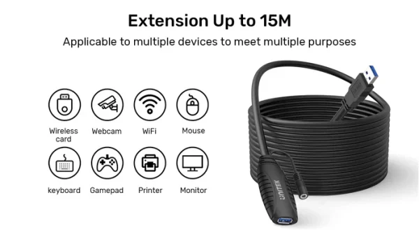 UNITEK Y-3003C USB 3.0 MALE TO F/M EXTENSION CABLE 15M 2XSIGNAL BOOSTER (DC5.0V) - Image 2