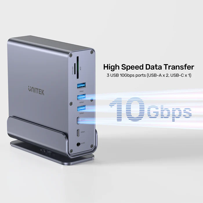 UNITEK D1135AGY01 UNIVERSAL DISPLAYLINK TRIPLE DISPLAY 4K@60HZ 15-IN-1 DOCKING STATION 360° ROTATION ALUMINIUM - Image 2