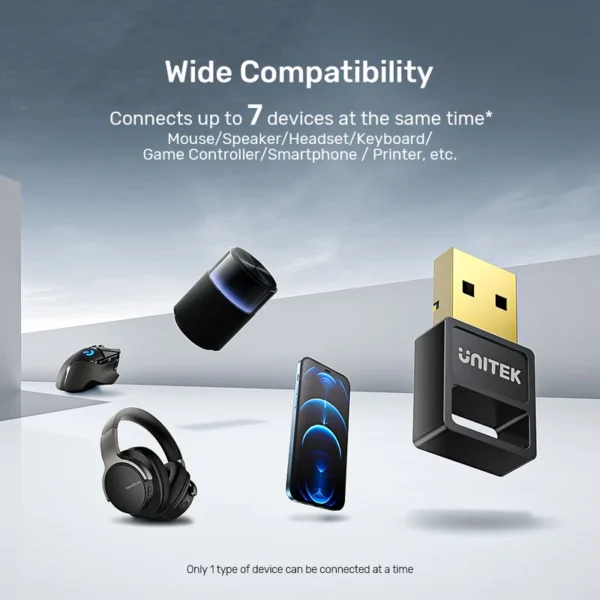 UNITEK B105B USB Bluetooth 5.3 Adapter Wireless Dongle for PC, Laptop, Gaming, and Audio Streaming - Image 3