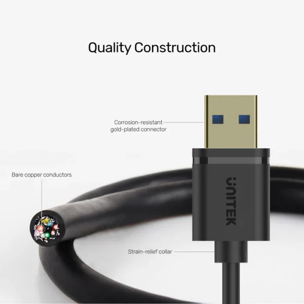 UNITEK Y-C479BBK USB 3.0 MALE TO FEMALE EXTENSION CABLE 3M - Image 3